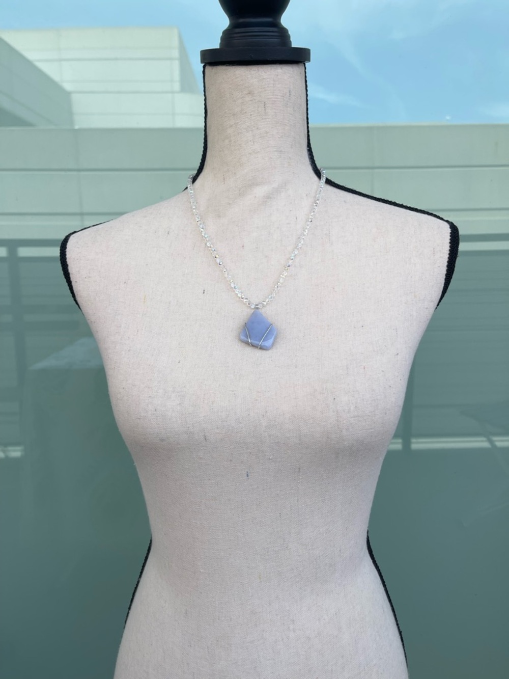 ON HOLD Blue Lace Agate Gemstone Wire Wrapped Beaded Necklace - Picture 3 of 4